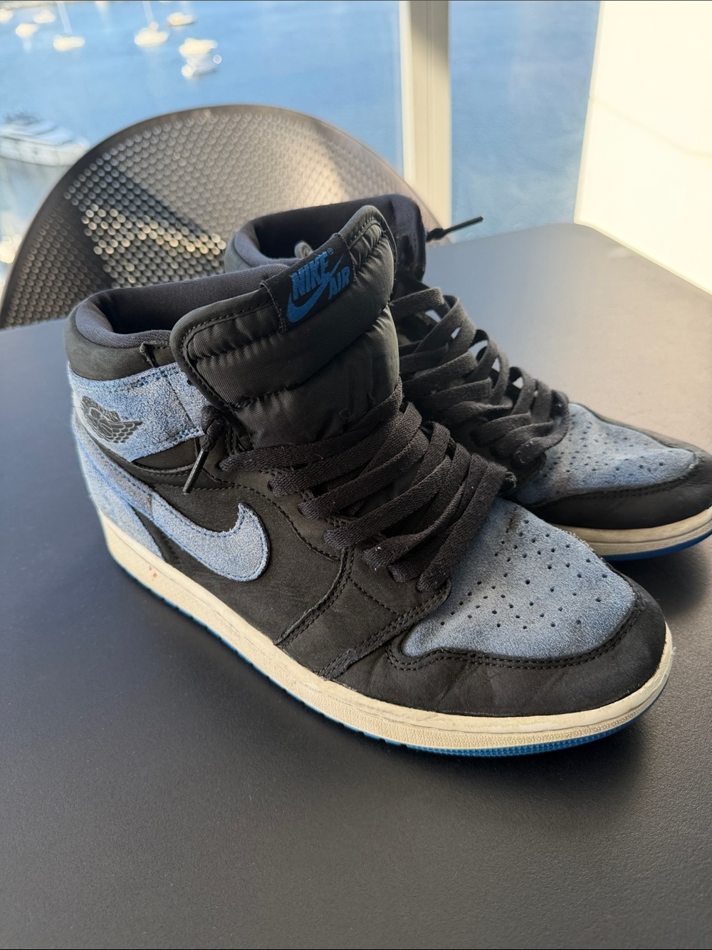 Nike Air Jordan 1 Mid Black and Light Blue Suede Accents